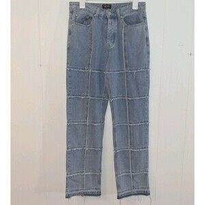 BooHoo Man 30x32 Patchwork Blue Jeans Light Wash Denim Straight Leg Grunge
